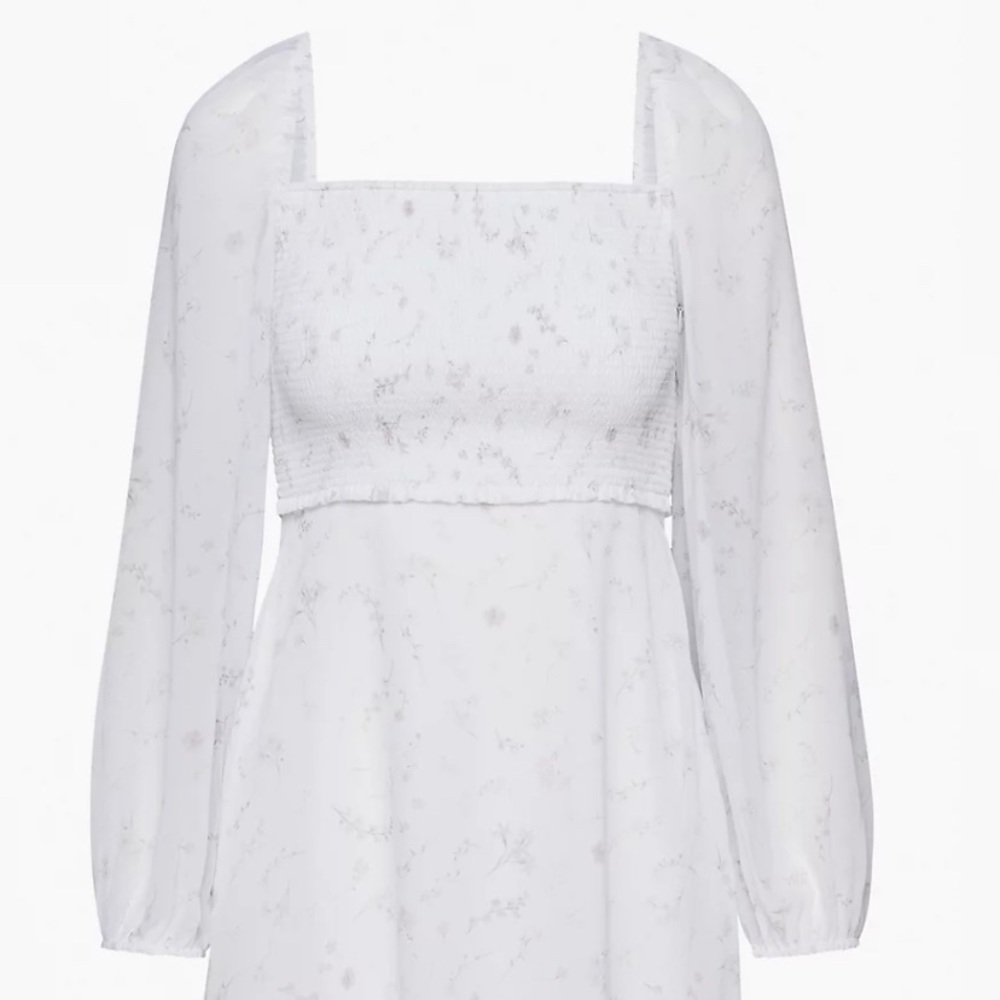 White Long-Sleeve Square-Neck Midi Dress
